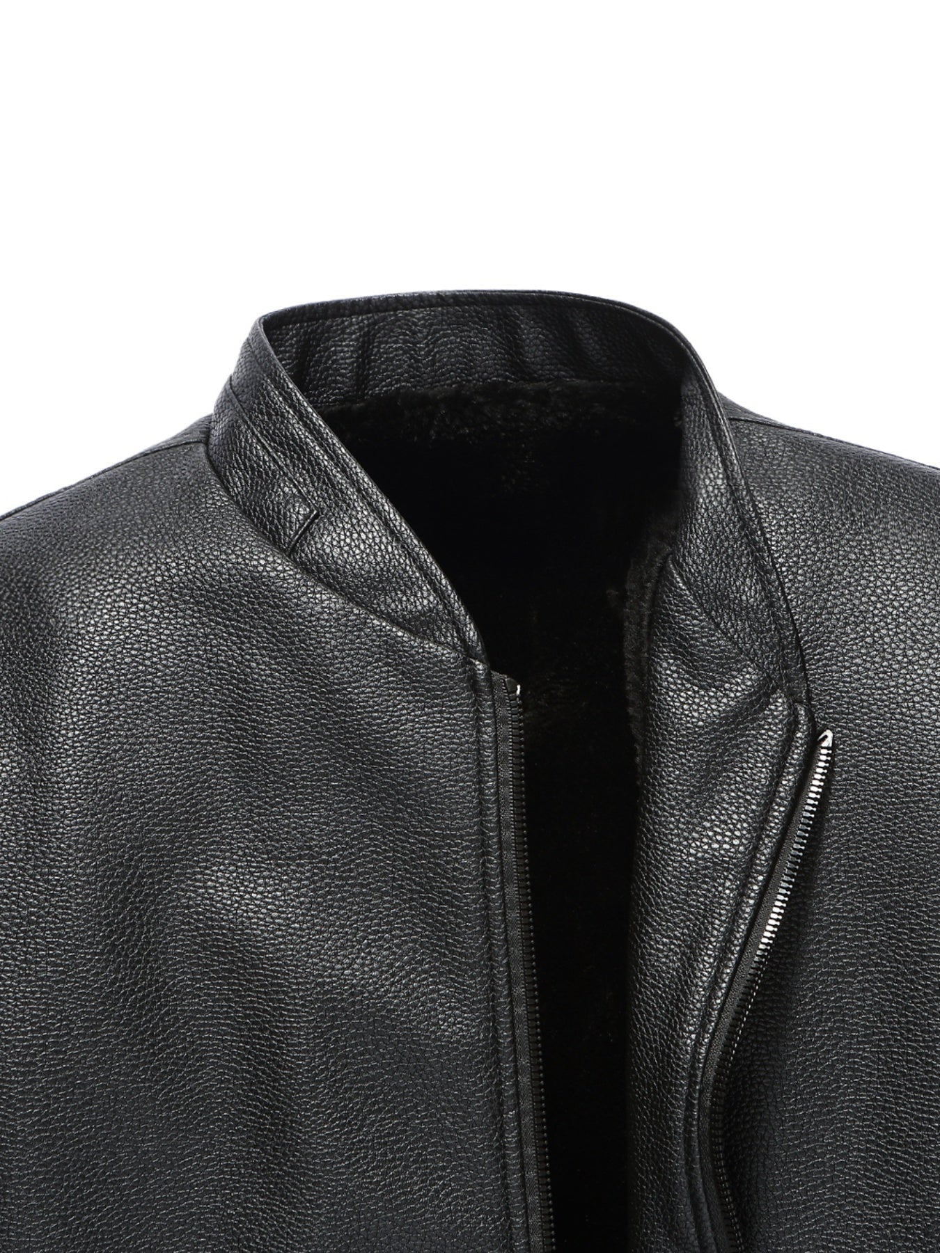 Men's Casual PU Leather Jacket Thick Fleece Thermal Zipper Jacket