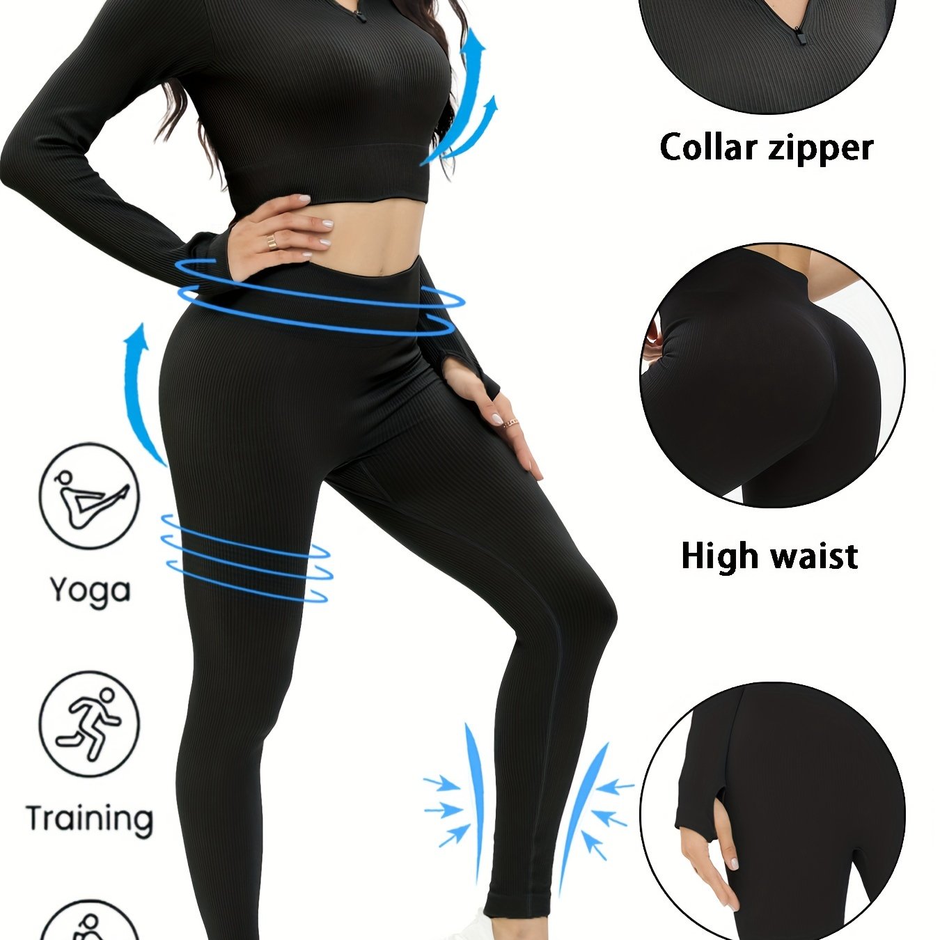 Yoga Set: Zipper Long Sleeve Top & High Stretch Leggings