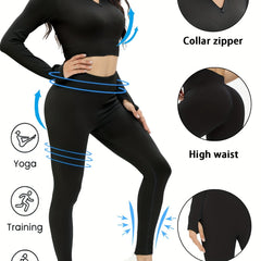 Yoga Set: Zipper Long Sleeve Top & High Stretch Leggings