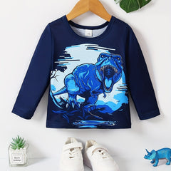 Long Sleeve 3D Dinosaur Print Toddler Boys T Shirt