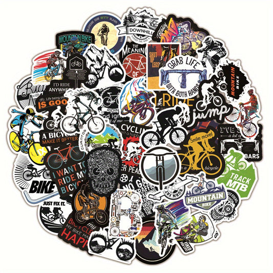 50pcs Waterproof MTB Stickers for Bottles Cars Laptops Durable Outdoor Decals