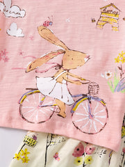 Kids Rabbit Pattern Tee Top & Shorts Set