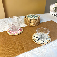 6pcs Rattan Placemat & Coasters Set, Hand Woven Natural Insulation Mat