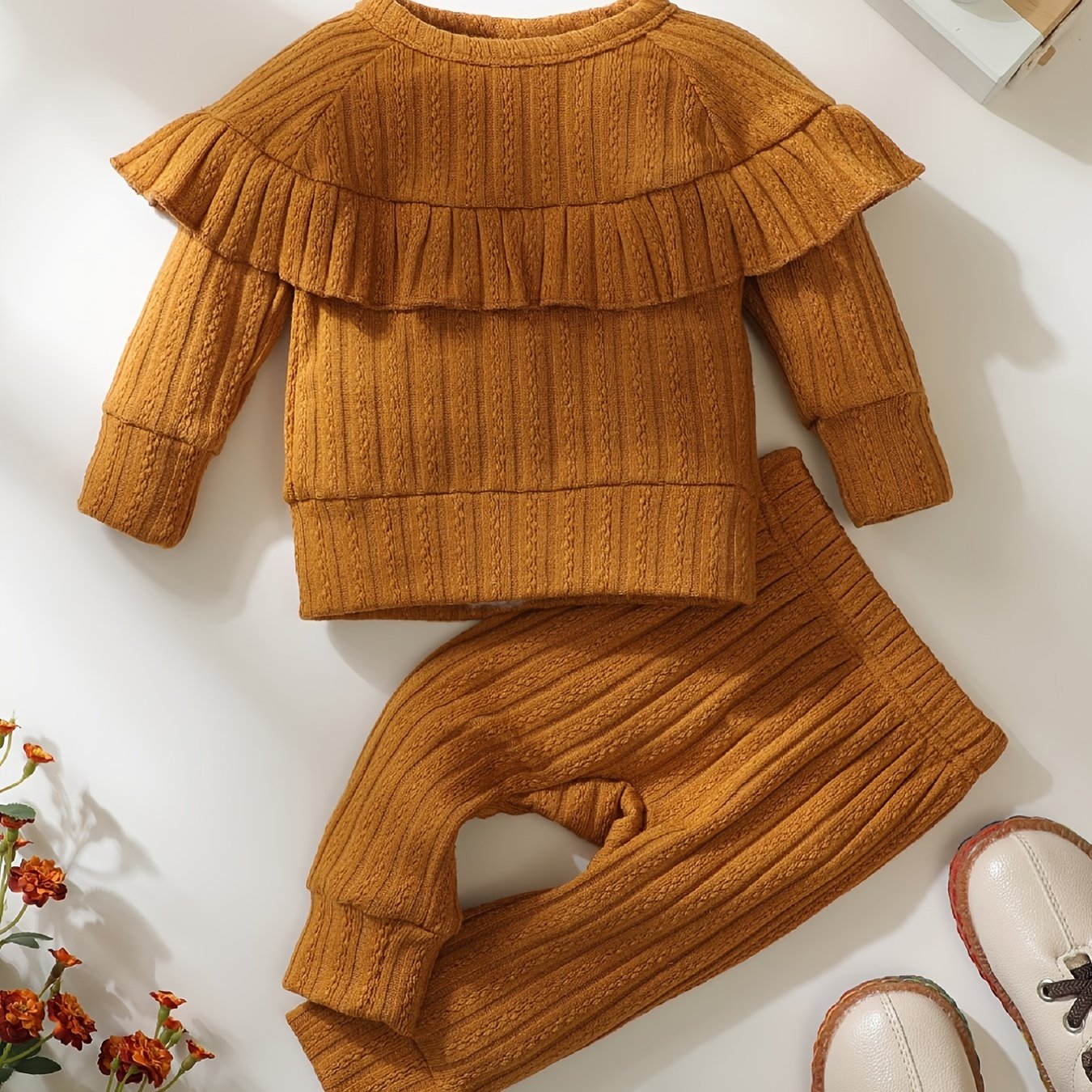 Newborn Infant Baby Girls Ruffled Long Sleeve T Shirt & Pants Outfit