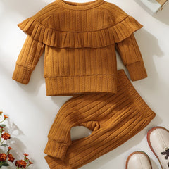 Newborn Infant Baby Girls Ruffled Long Sleeve T Shirt & Pants Outfit