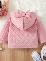 Cute Baby Girl Pink Quilted Bow Hooded Coat