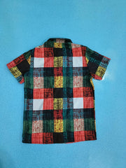 Men's Plaid Print Short Sleejsons Closure Summer Hawaii Shirt