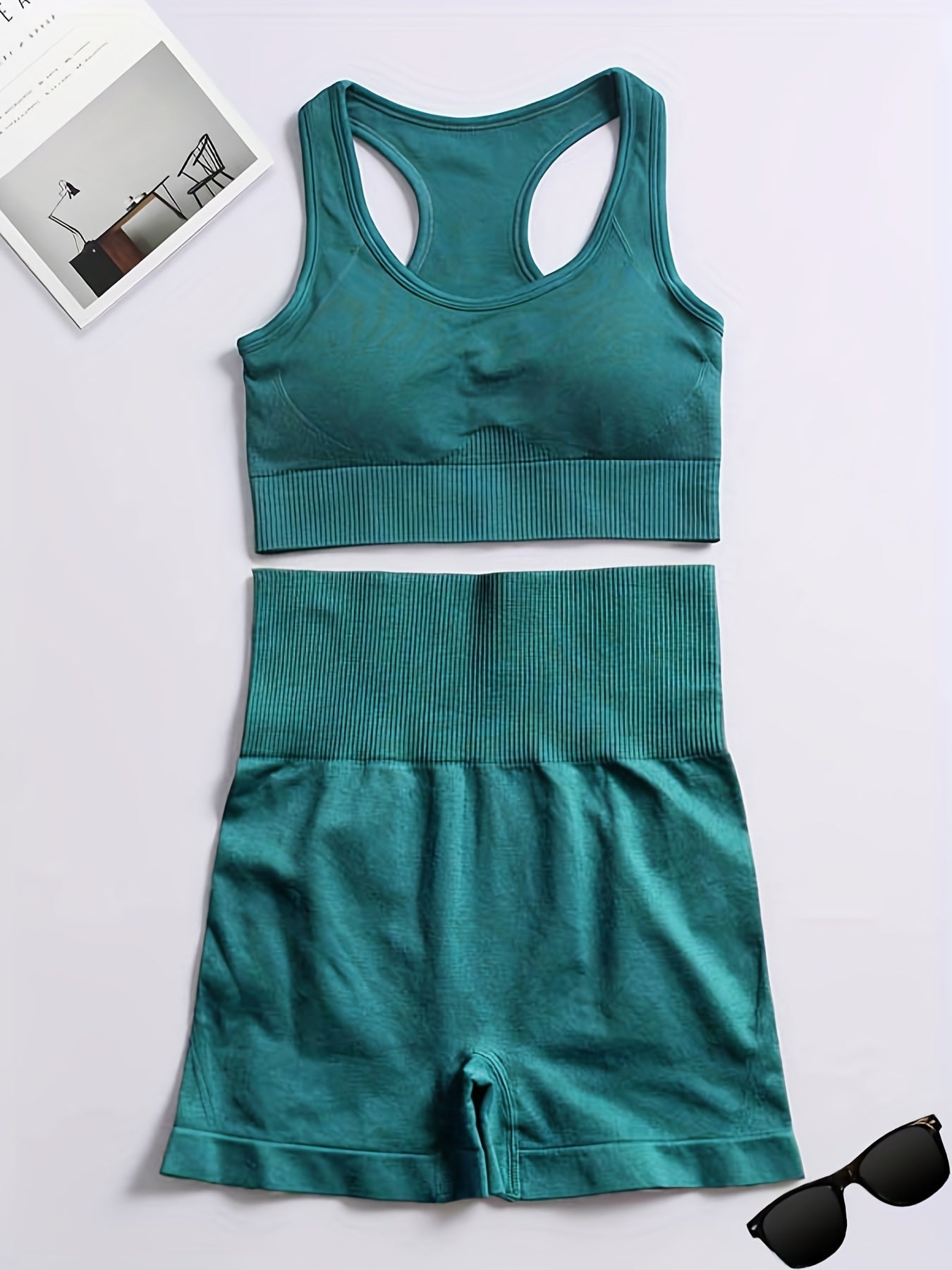 2 Pcs Yoga Set Sports Bra & Shorts Seamless Fitness Activewear
