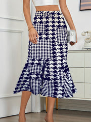 Plaid High Waist Bodycon Skirt Ruffle Trim Skirt