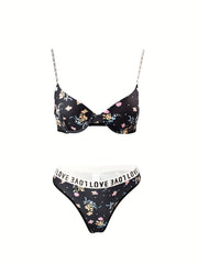 Floral Print Push Up Bra & Panties Set