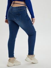 Casual Jeans Women's Plus Button Fly High Stretch Tapered Jeans