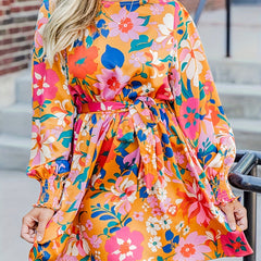 Women's Floral Print Lantern Sleeve Round Neck Dress