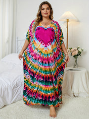 Boho Cover Up Women's Plus Tie Dye Print Split Maxi Beach Cover Up