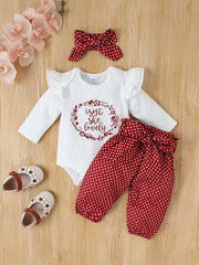 Lovely Baby Girls 4pcs Set Long Sleeve Polka Dot Outfit