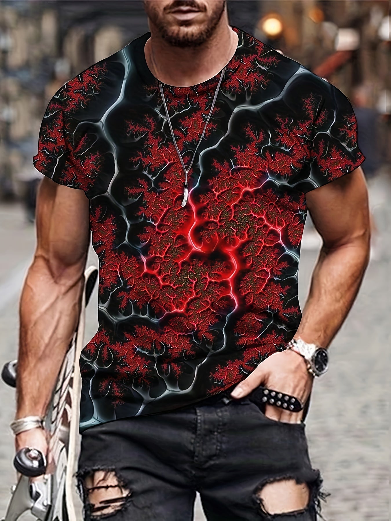 Men's 3D Abstract Graphic Novel T shirt Casual Mid Stretch Pullover Tee