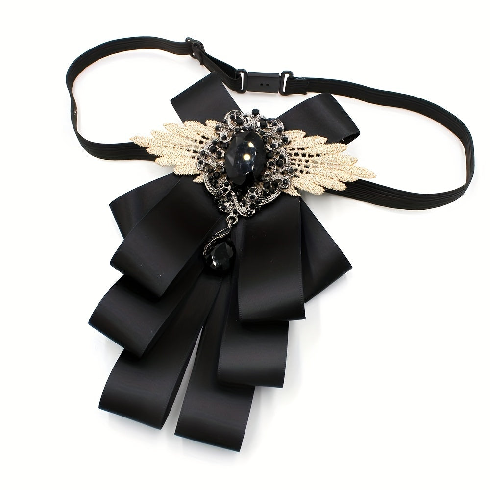 Classic Crystal Bow Tie Lace Wings Plaid Pattern Bowknot Pre tied Neckties