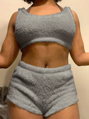 Plush Pajama Set Sleeveless Tank Top & Shorts PJ Set Women's Sleepwear