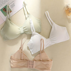 3pcs Girls Cami Bras Solid Threaded Bow Decor Comfortable Undershirt