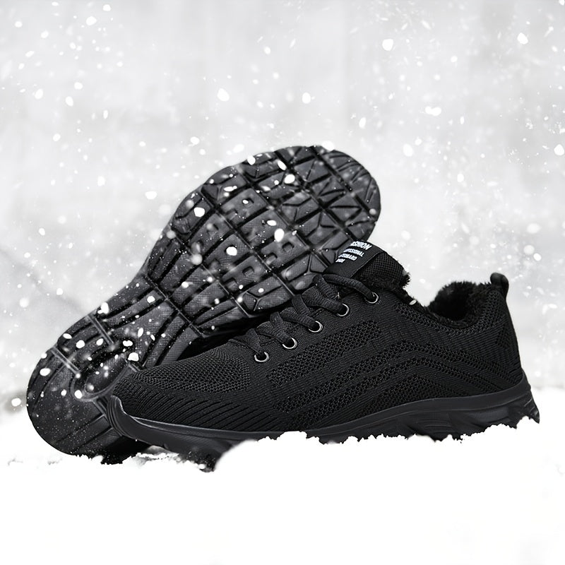 Men's Warm Lace Up Fleece Sneakers Winter Shoes