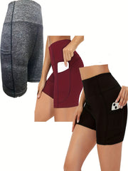 3pcs High Waist Yoga Shorts Tummy Control Sports Activewear