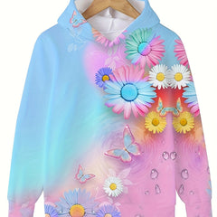 Butterfly & Flower Long Sleeve Hooded Sweatshirt Kids Sports