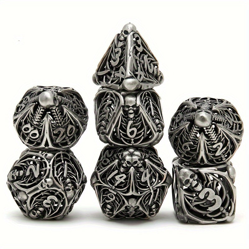 7pcs Hollow Metal Skull Dice Set for RPG Board Games