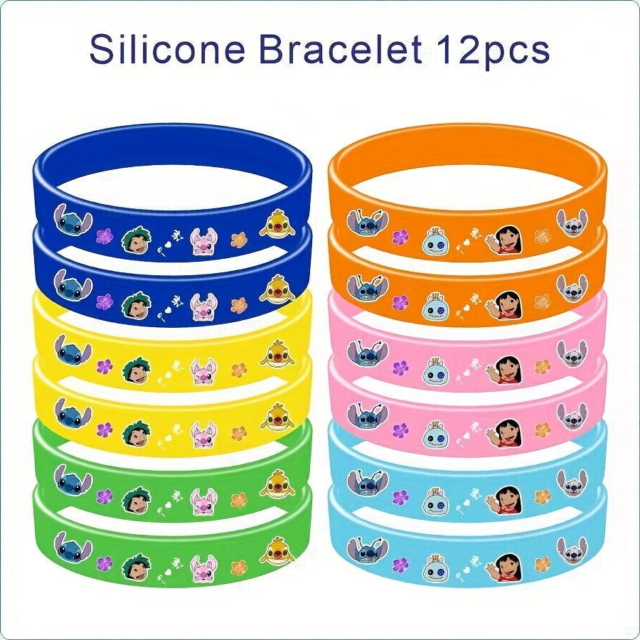 12pcs Stitch Silicone Bracelet Set - Cartoon Character Designs