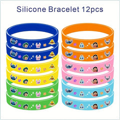 12pcs Stitch Silicone Bracelet Set - Cartoon Character Designs