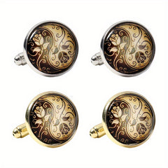 Round Engraved Rose Pattern Cufflinks for Women and Men