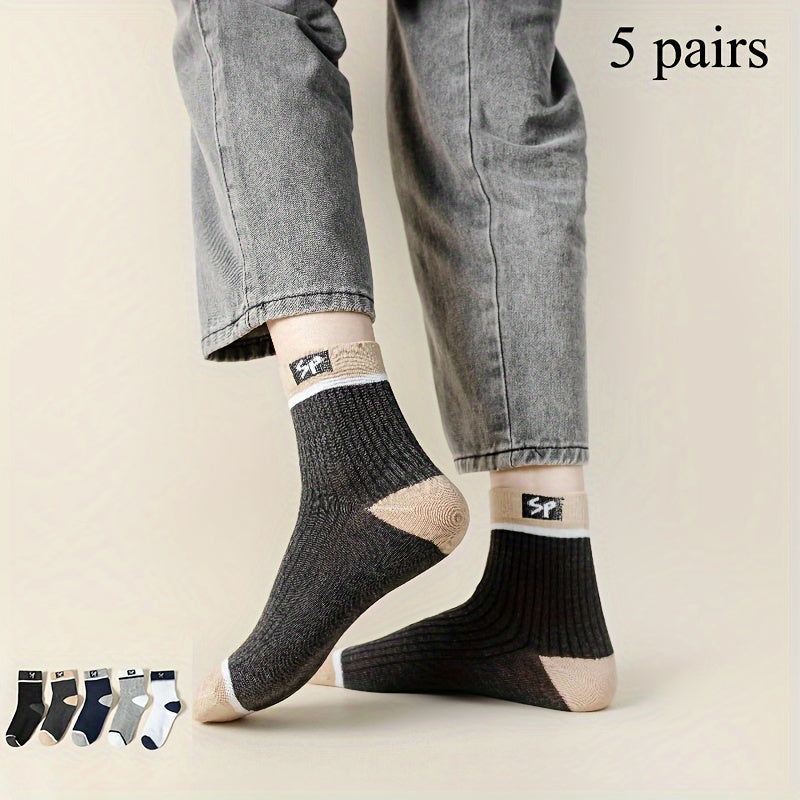 Men's Block Crew Socks Breathable Comfy Casual Unisex Socks
