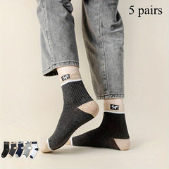 Men's Block Crew Socks Breathable Comfy Casual Unisex Socks