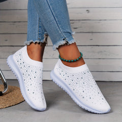 Women's Rhinestone Decor Slip On Sneakers Lightweight Walking Shoes