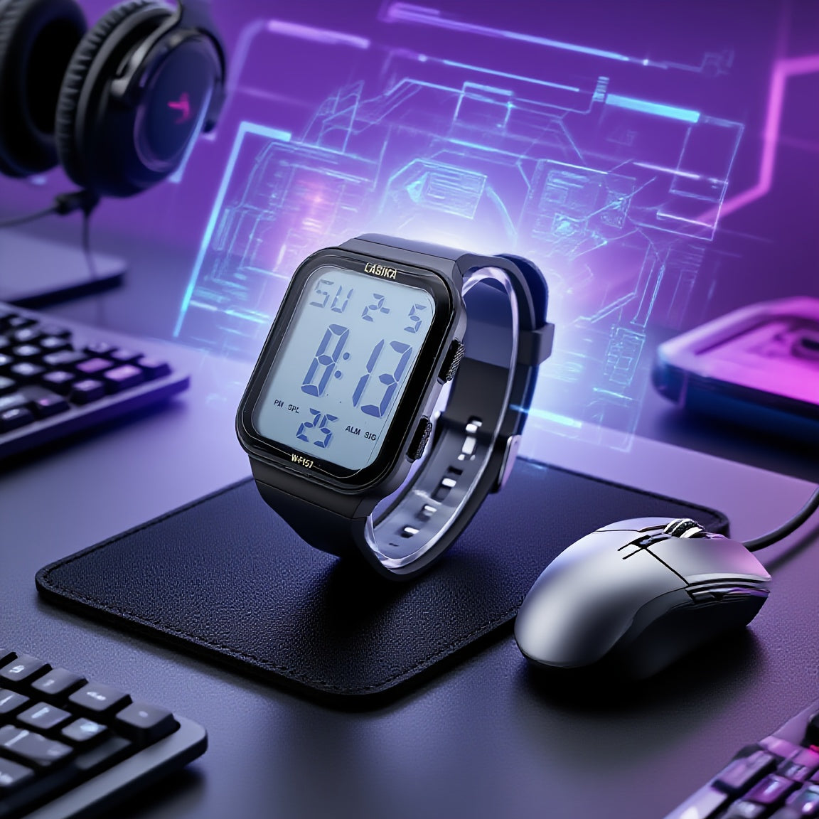Boys' Waterproof Digital Watch w/ Alarm Square TPU Strap