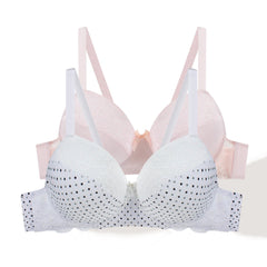 2 Pack Casual Bra Set Women's Plus Floral Jacquard Dot Print Stretch Bra