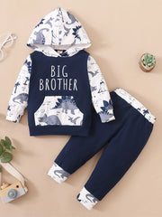 Boys BIG BROTHER Dinosaur Print Hooded Sweatshirt Set