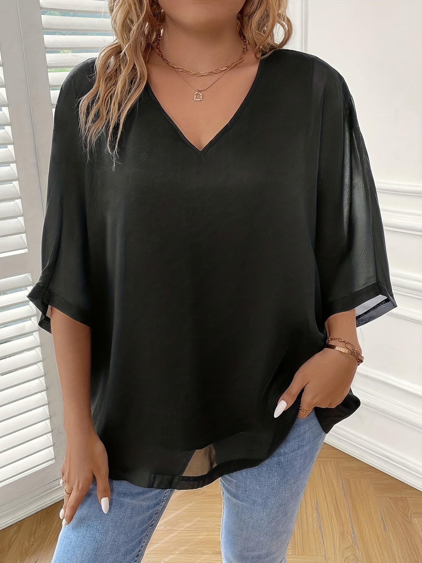 Women's Plus Casual Chiffon Batwing Sleeve Blouse