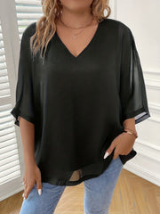 Women's Plus Casual Chiffon Batwing Sleeve Blouse
