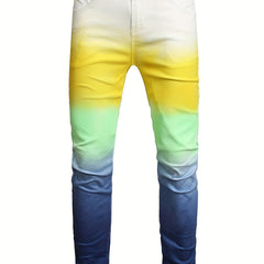 Y2k Block Slim Fit Jeans Men's Casual Vintage Style Mid Stretch Denim Pants