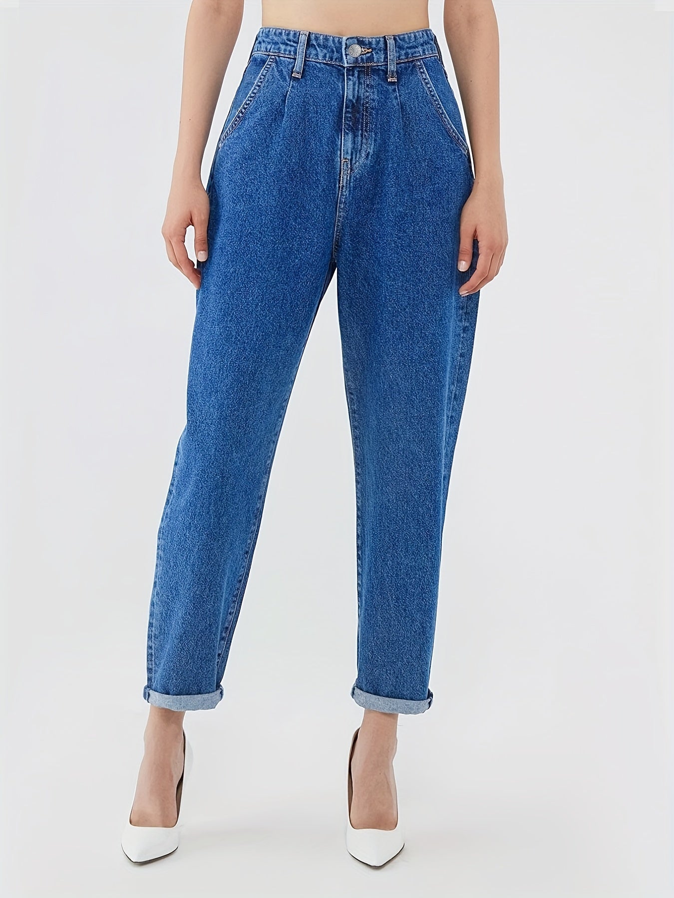 High Waist Straight Jeans Loose Fit High Rise Denim Pants