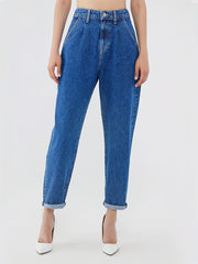 High Waist Straight Jeans Loose Fit High Rise Denim Pants