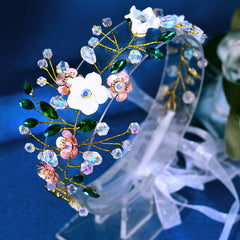 Green Floral Bride Hair Band for Weddings