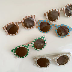 Striped Plaid Pattern Round Sunglasses UV Protection