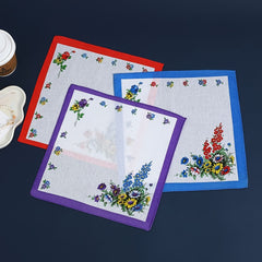 12pcs Floral Handkerchiefs in Red Purple Yellow