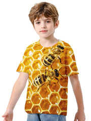Boys' 3D Bee Print T Shirt Comfortable Crew Neck Short Sleeves