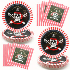 Skeleton Pirate Party Supplies: Skull Paper Plates, Napkins - Serves 20