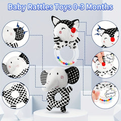 Soft Baby Rattles 0-6 Months - Newborn Sensory Toys - Plush Rattle Toy