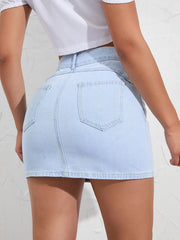 Pintuck Detail Short Denim Dress High Waist Slim Fit Skirt Women's Clothing