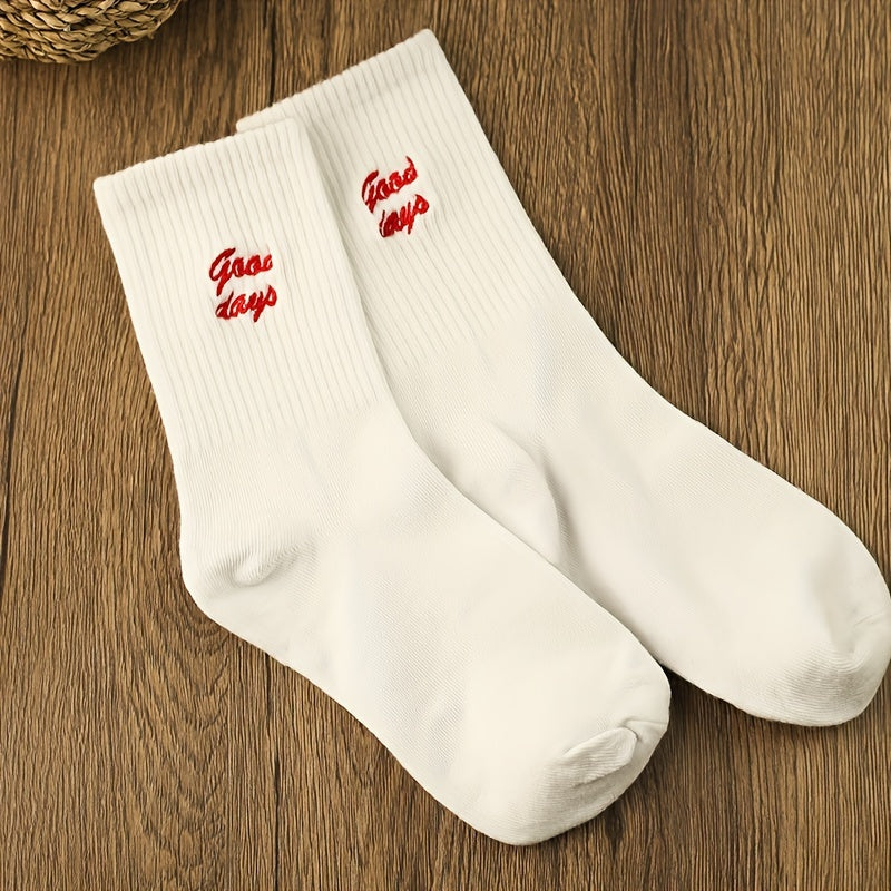 3 Pairs Letter Print Socks Comfy & Mid Tube Socks Women's Stockings