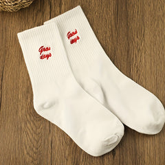 3 Pairs Letter Print Socks Comfy & Mid Tube Socks Women's Stockings