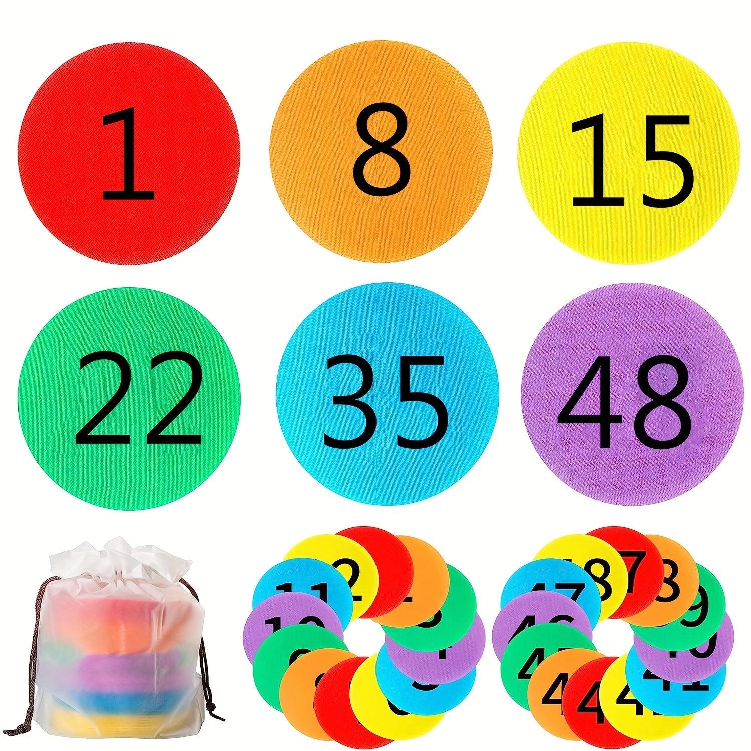 48pcs Classroom Sitting Carpet Dots 1-48 6 Colors for Teacher Supplies Preschool